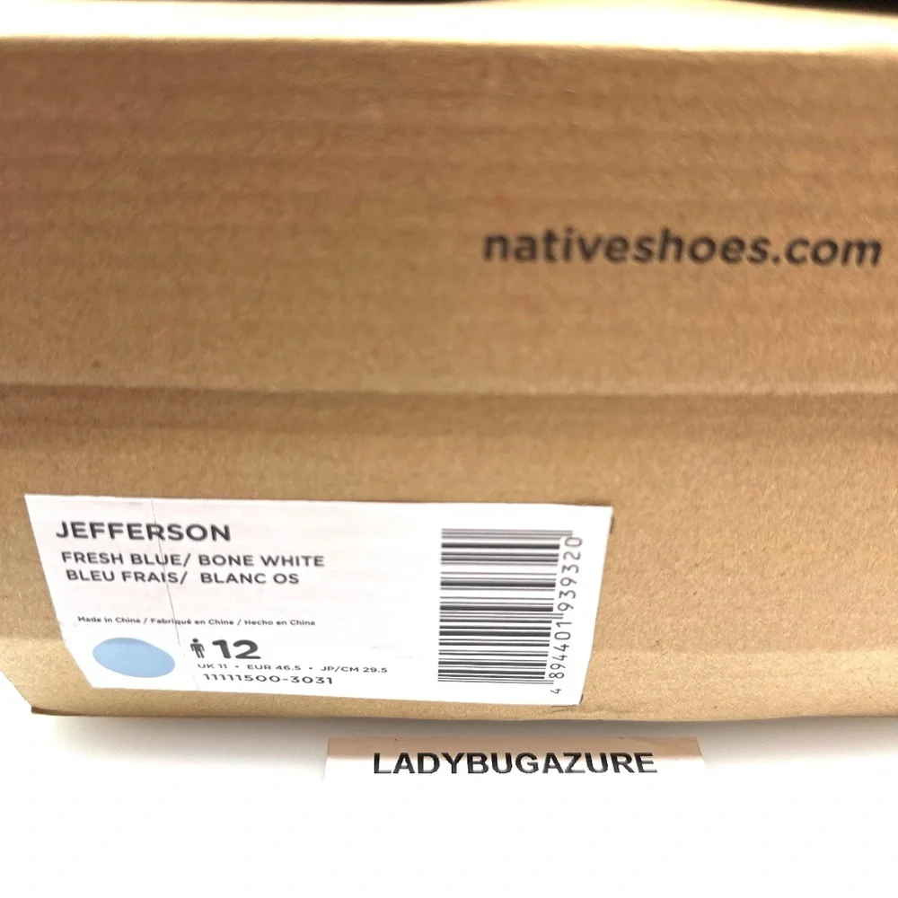 Native Shoes Light Blue Slip-On Loafers with Cream Toe Caps NIB